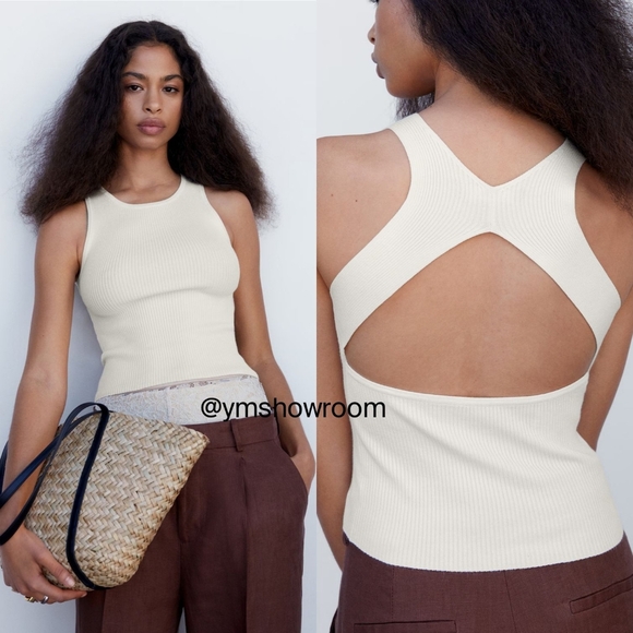 NWT Mango Cream Ribbed Tank Top - Picture 1 of 4